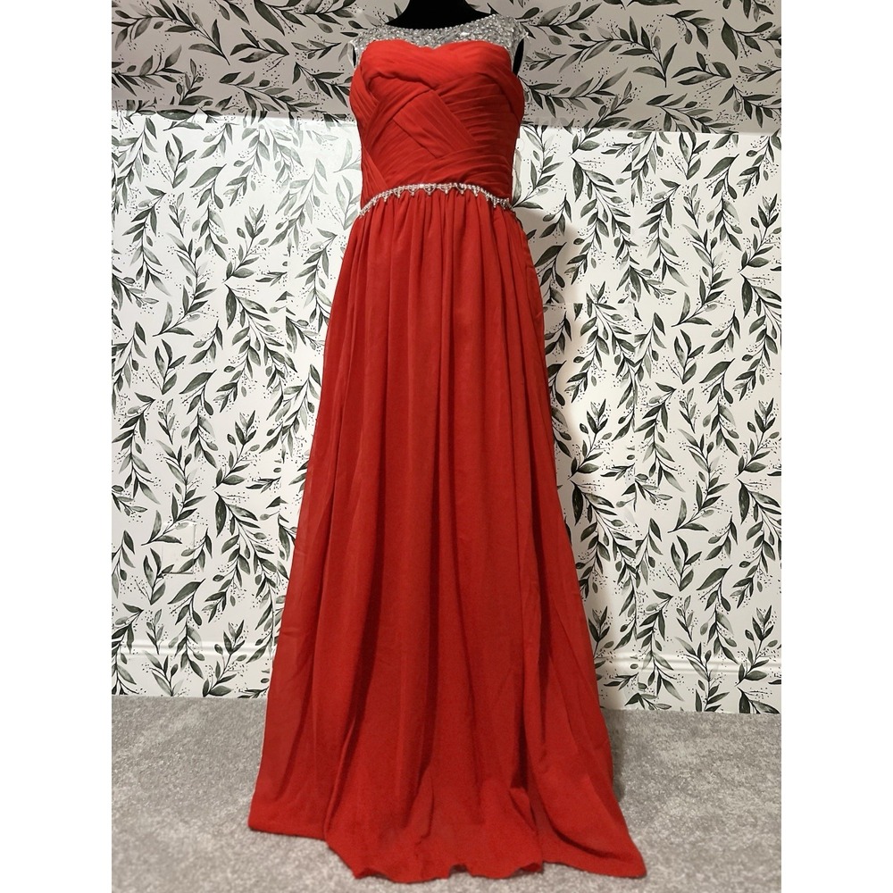 Red A Line Long Maxi Dress Ball Gown Formal Prom MOB Wedding Size L (12) #2 NWT